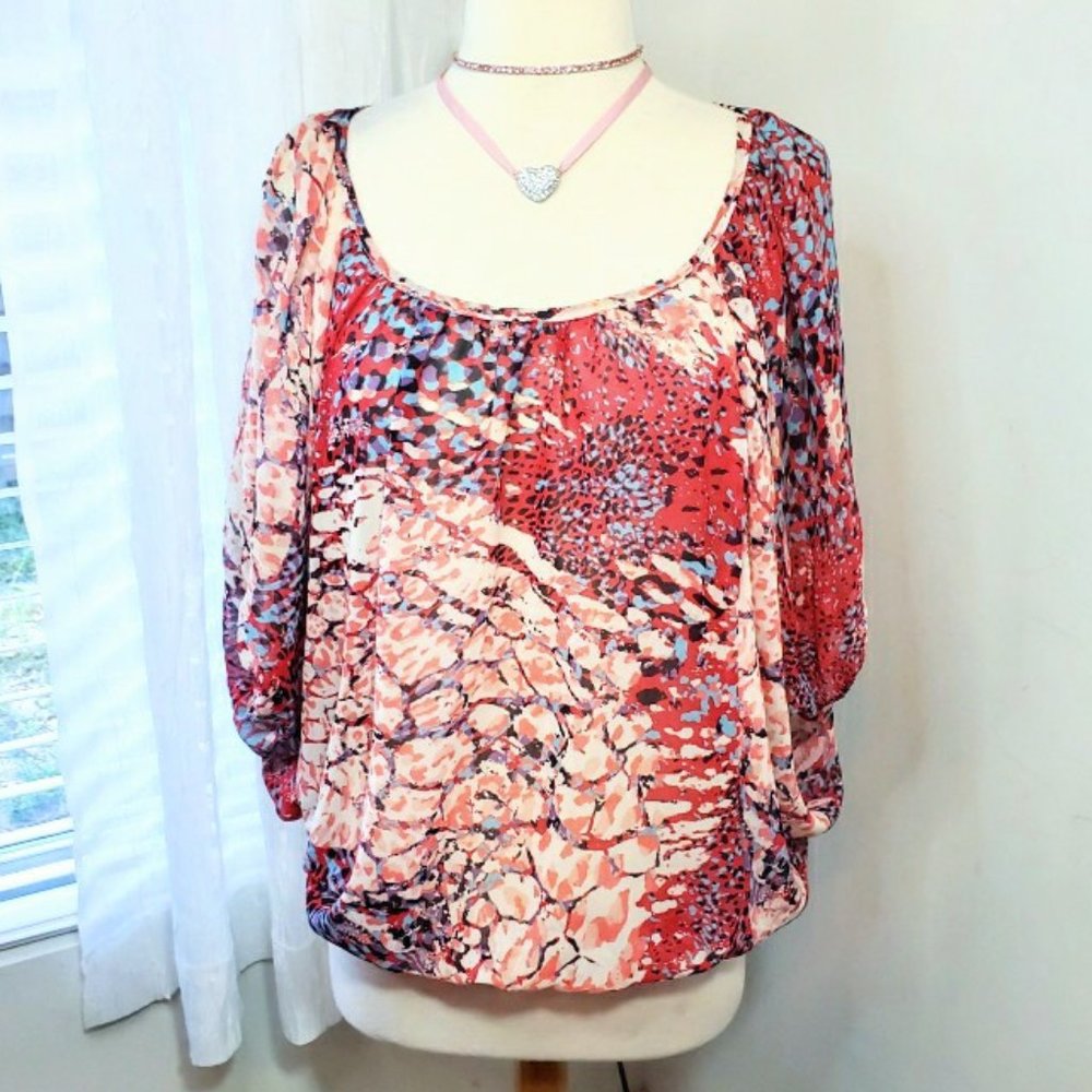 COPY - Women Top Jewels Sheer Oversized Dolman Short Sleeve Blouse Tops Shirt-L
